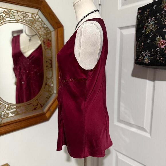 VTG Y2K Alfani Burgundy Red Silk Beaded Lace Vampy Dark Feminine Top 10/M - Picture 4 of 8